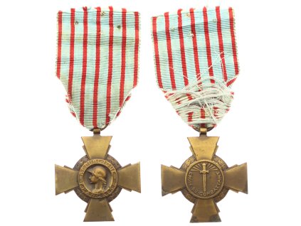 Francie, AE vyznamenání Vojenský válečný kříž, bronzový stupeň, stuha, stav 1/1/1