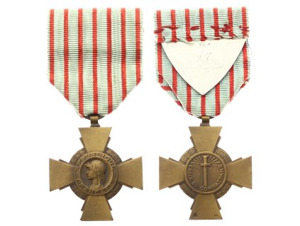 Francie, AE vyznamenání Vojenský válečný kříž, bronzový stupeň, stuha, stav 1/1/1
