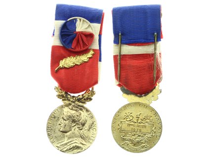 Francie, AE medaile Za pracovní úspěchy, zlatý stupeň (zlacený bronz), stuha s rozetou a lipovou ratolestí, stav 1/1/1