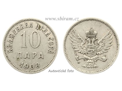 Černá Hora, mince 10 Para, 1908...viz autentické foto