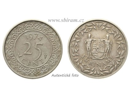 Surinam, mince 25 Cent, 1974...viz autentické foto