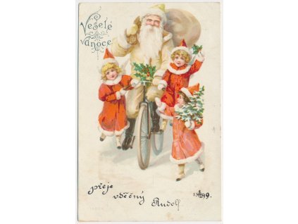 Veselé Vánoce!, Mikuláš a jeho pomocníci vezou dárky, cca 1899