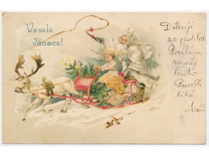 Veselé Vánoce!, Koláž se sobem, sáňkami a ježíškem, cca 1899