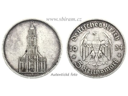 Německo, Ag (stříbrná) mince 5 Marka, 1934 A...viz autentické foto