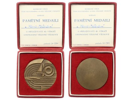 ČSSR, AE pamětní medaile Sjednocení tělesné výchovy, 1985, průměr 60 mm, původní etue, udělovací dekret, luxusní sběratelská jakost