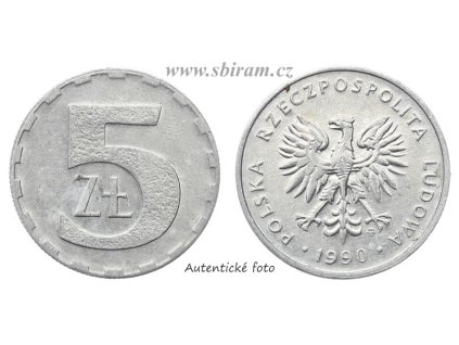 Polsko, mince 5 Zlotych, 1990...viz autentické foto