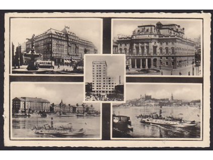 Slovensko, Bratislava, hotel Carlton, městské divadlo, Dunaj s nábřežím, cca 1946