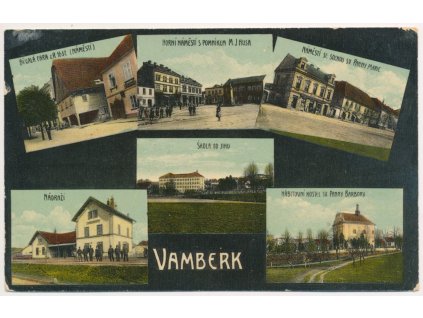 57 - Rychnovsko, Vamberk, 6-ti záběr, mj. Nádraží, Škola, Hřbitov..., 1918