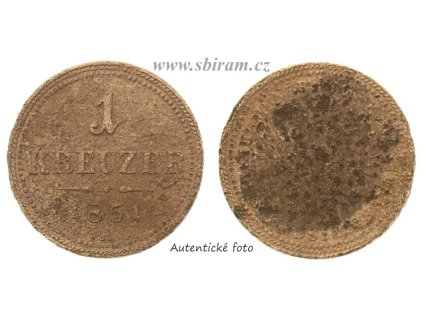 Rakousko - Uhersko, mince 1 Kreuzer, 1851 A...viz autentické foto
