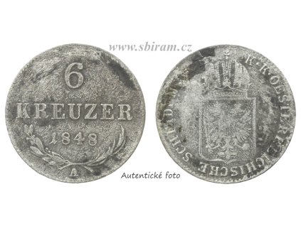 Rakousko - Uhersko, mince 6 Kreuzer, 1848 A...viz autentické foto
