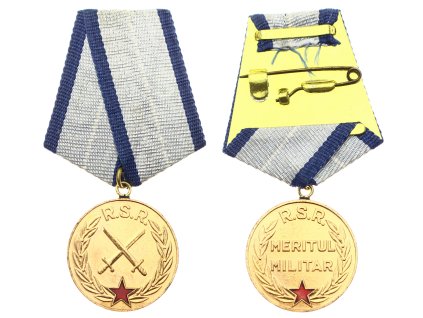 Rumunsko, Pamětní medaile Za vojenské zásluhy, zlatý stupeň, stuha, stav 1/1/1