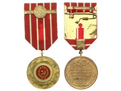 Rumunsko, Pamětní medaile 50.výročí komunistické strany, stuha, stav 1/1/1