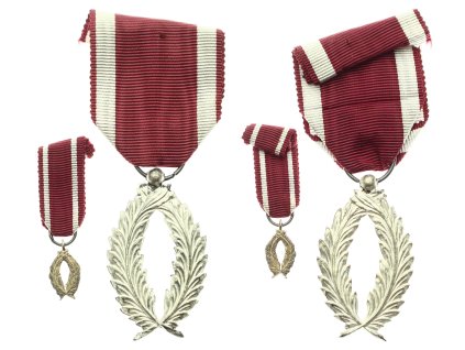 Belgie, Stříbrná palmová medaile Řádu koruny + miniatura, stuha, stav 1/1/1