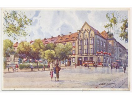 27 - Kladno, oživená partie před Lidovým domem, O. Schmidt, cca 1935