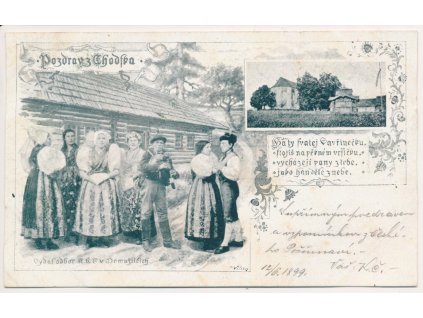15 - Domažlicko, Pozdrav z Chodska, 2 záběrová koláž, cca 1899