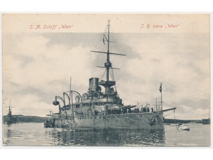 S. M. Schiff "Wien", pohled na pobřežní pancéřovou loď, cca 1915