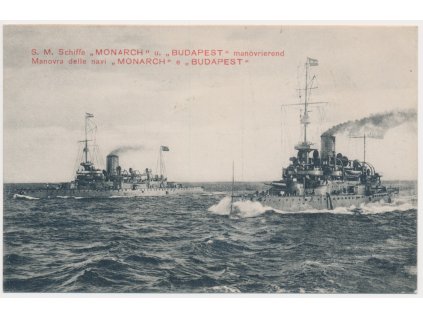 S. M. S. Monarch a S. M. S. Budapest, pohled na pobřežní obrněné lodě, 1910