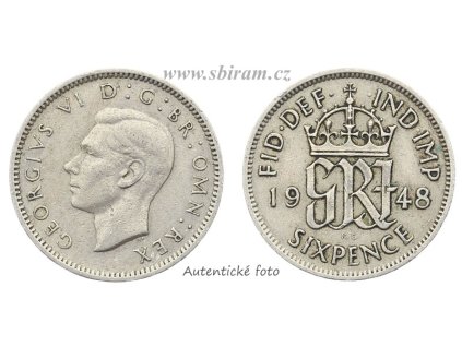 Velká Británie, mince 6 Pence, 1948...viz autentické foto