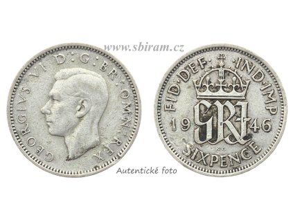 Velká Británie, Ag (stříbrná) mince 6 Pence, 1946...viz autentické foto