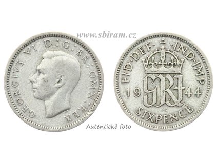 Velká Británie, Ag (stříbrná) mince 6 Pence, 1944...viz autentické foto