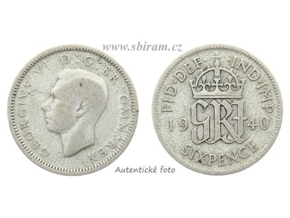 Velká Británie, Ag (stříbrná) mince 6 Pence, 1940...viz autentické foto
