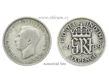 Velká Británie, Ag (stříbrná) mince 6 Pence, 1939...viz autentické foto