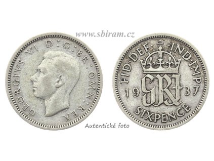 Velká Británie, Ag (stříbrná) mince 6 Pence, 1937...viz autentické foto