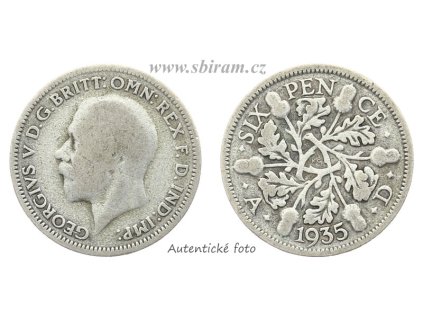 Velká Británie, Ag (stříbrná) mince 6 Pence, 1935...viz autentické foto