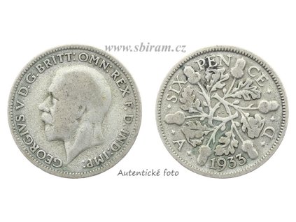 Velká Británie, Ag (stříbrná) mince 6 Pence, 1933...viz autentické foto