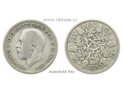Velká Británie, Ag (stříbrná) mince 6 Pence, 1932...viz autentické foto