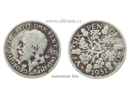 Velká Británie, Ag (stříbrná) mince 6 Pence, 1931...viz autentické foto