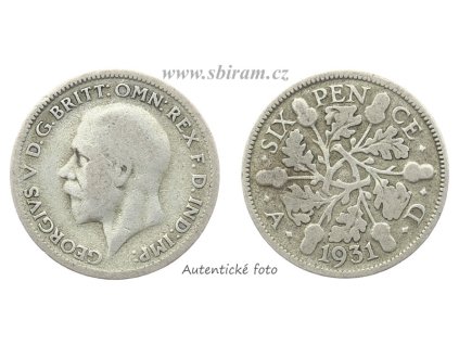 Velká Británie, Ag (stříbrná) mince 6 Pence, 1931...viz autentické foto