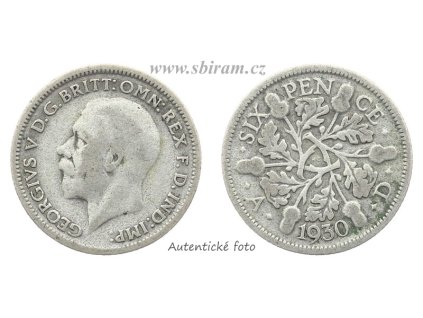 Velká Británie, Ag (stříbrná) mince 6 Pence, 1930...viz autentické foto