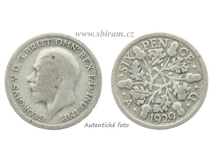 Velká Británie, Ag (stříbrná) mince 6 Pence, 1929...viz autentické foto