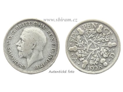 Velká Británie, Ag (stříbrná) mince 6 Pence, 1928...viz autentické foto