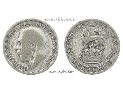 Velká Británie, Ag (stříbrná) mince 6 Pence, 1926...viz autentické foto