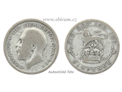 Velká Británie, Ag (stříbrná) mince 6 Pence, 1925...viz autentické foto