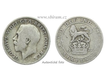 Velká Británie, Ag (stříbrná) mince 6 Pence, 1922...viz autentické foto