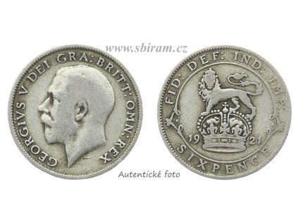Velká Británie, Ag (stříbrná) mince 6 Pence, 1921...viz autentické foto