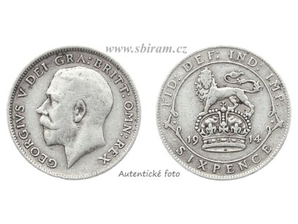 Velká Británie, Ag (stříbrná) mince 6 Pence, 1914...viz autentické foto