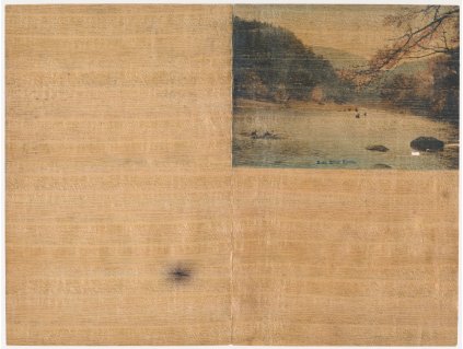 Japonsko, původní dopisní papír o dvou listech s barevným přítiskem, obálka s identickým barevným přítiskem přiložena (!!), okolo roku 1908