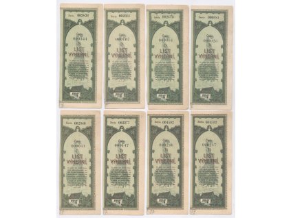 ČSR, sestava 8-mi kusů kupónů z Výherních listů, 1921