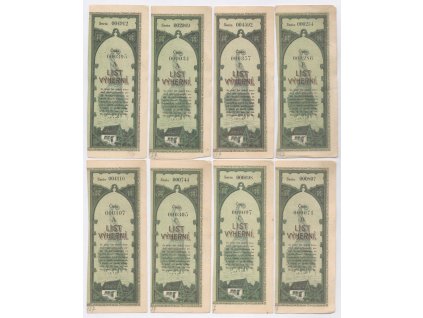 ČSR, sestava 8-mi kusů kupónů z Výherních listů, 1921