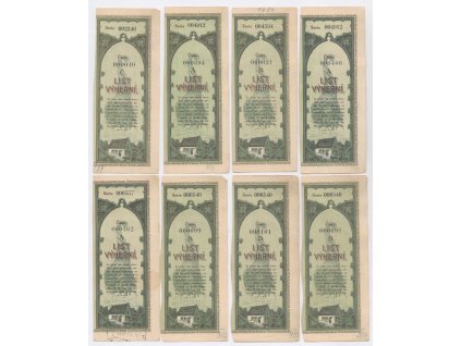 ČSR, sestava 8-mi kusů kupónů z Výherních listů, 1921