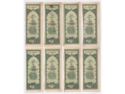 ČSR, sestava 8-mi kusů kupónů z Výherních listů, 1921