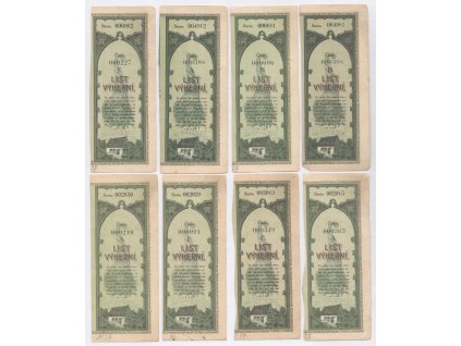 ČSR, sestava 8-mi kusů kupónů z Výherních listů, 1921