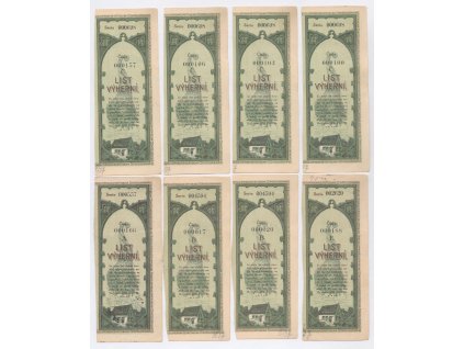 ČSR, sestava 8-mi kusů kupónů z Výherních listů, 1921