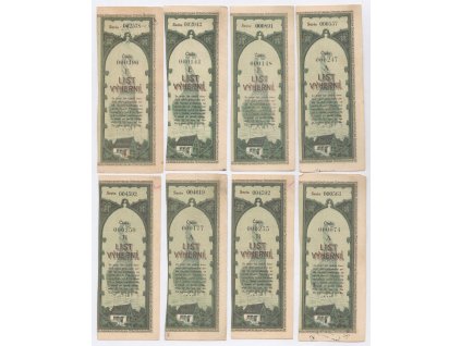 ČSR, sestava 8-mi kusů kupónů z Výherních listů, 1921