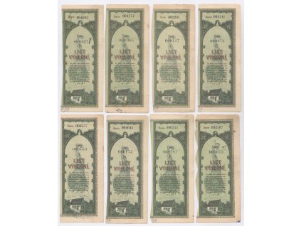 ČSR, sestava 8-mi kusů kupónů z Výherních listů, 1921