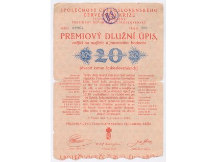 ČSR, Premiový dlužní úpis Československého červeného kříže, 1920